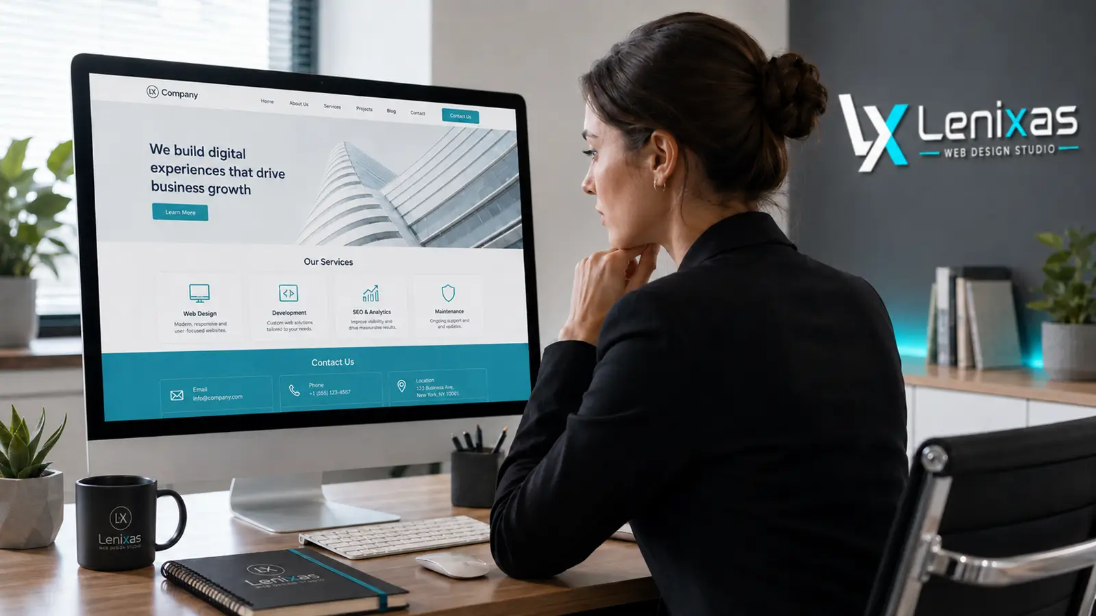 Profesional revisando la estructura y los servicios de una página web empresarial